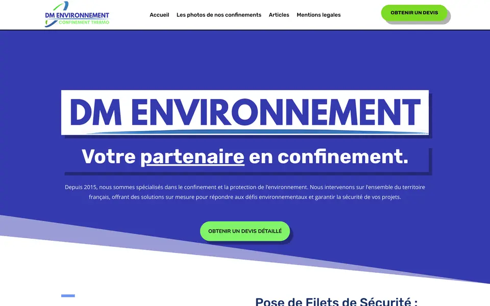 Le site de DM Environnement, confinement thermo-rétractable, France entière, réalisé par Odratta