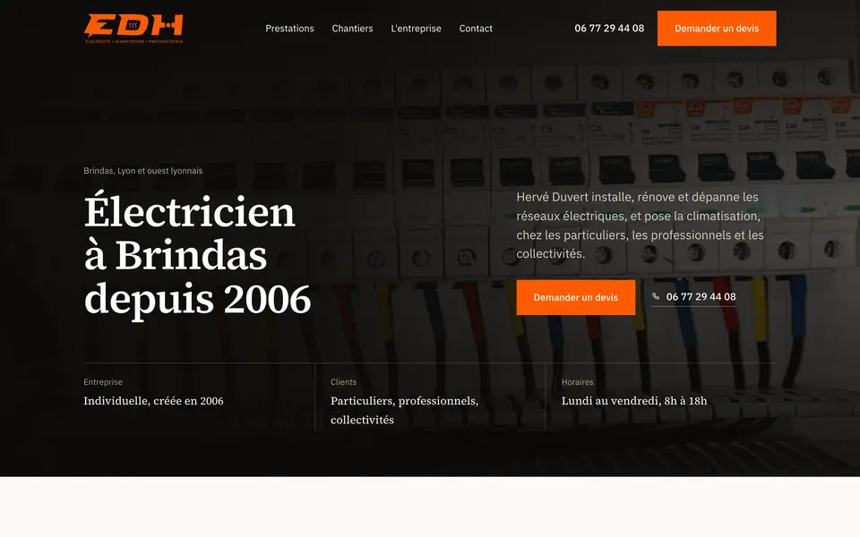 Le site d’EDH Électricité, électricien, Brindas, réalisé par Odratta