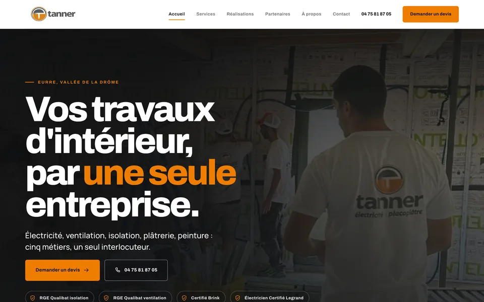 Page d’accueil du site d’Entreprise Tanner