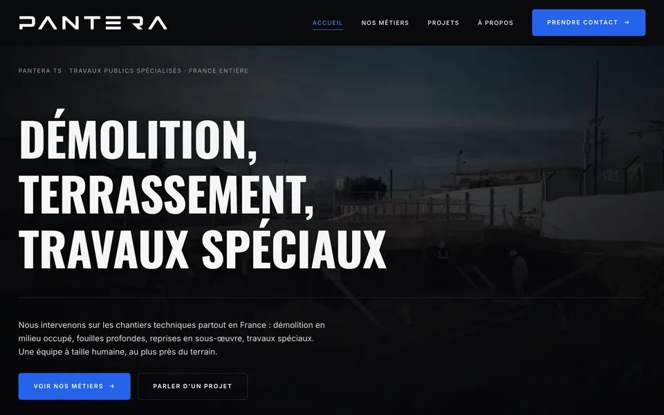 Page d’accueil du site de Pantera TS