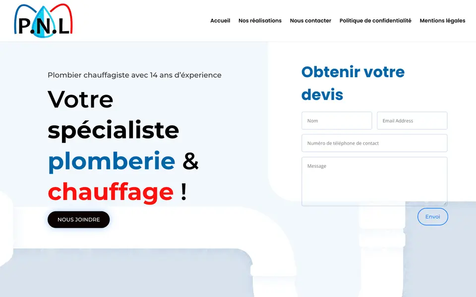 Le site de PNL Energie, plombier chauffagiste, Levallois-Perret, réalisé par Odratta