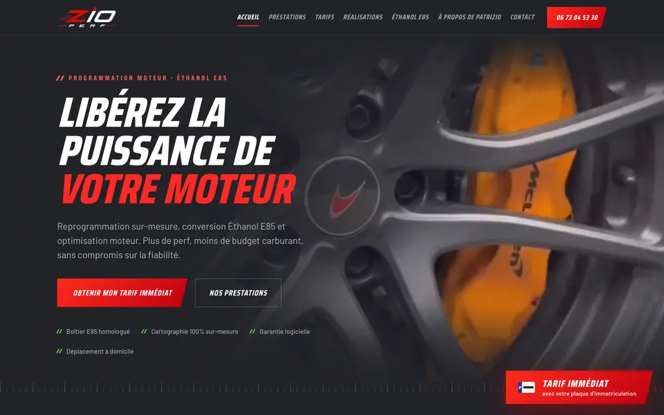 Le site de ZIO PERF, reprogrammation moteur et conversion Éthanol E85, Claix, réalisé par Odratta